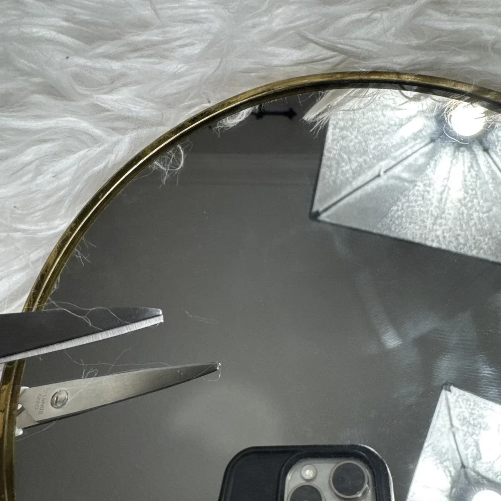 Antique Art Nouveau Handheld Vanity Mirror w/ Floral Brass‎ Design Mid Century